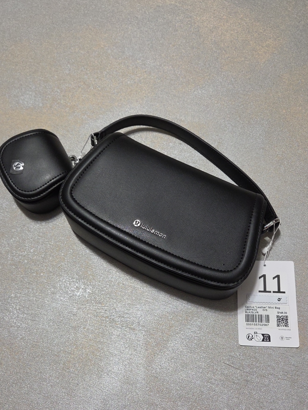 lululemon athletica Black Mini Leather Crossbody with Detachable Coin Pouch